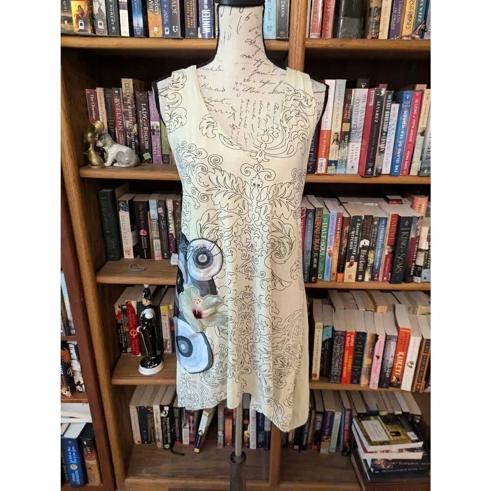 Desigual Y2K Cream Floral Embellished Tunic Tank Top Dress Women’s XL